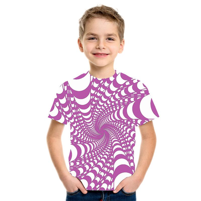 Summer Round Neck 3D Geometric Pattern Printed Top Fashionable Casual Short Sleeved Children's Boy T-shirts