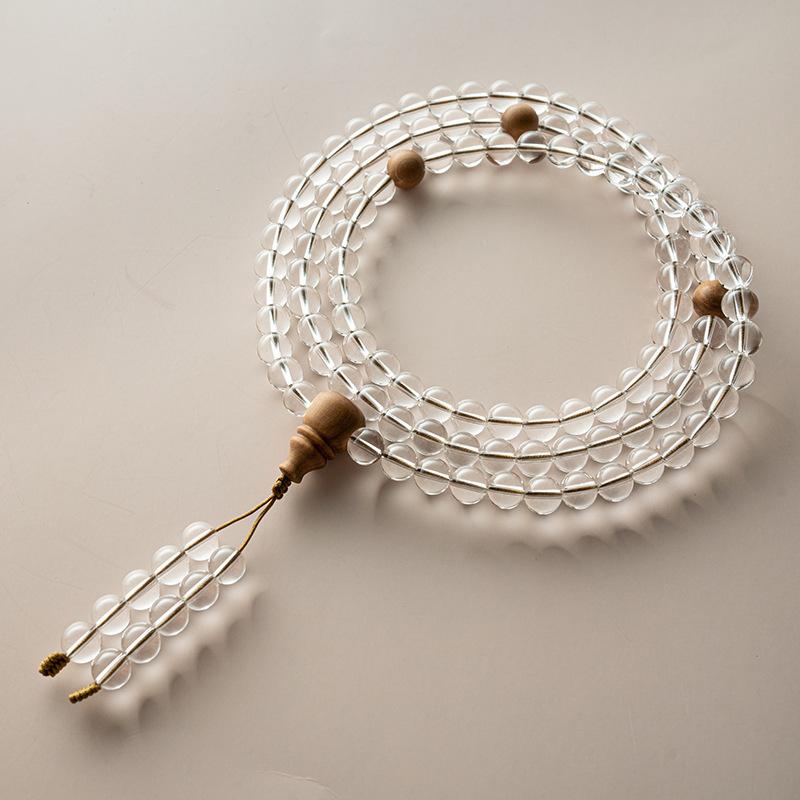 White crystal for men and women108Buddhist bead bracelet Old Mountain Sandalwood Prayer Bead Bracelet Dual-use bracelet and necklace Simple