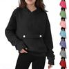 Children's Oversized Pullover Long-Sleeve Hooded Sweatshirt With Button Pockets In Solid Color