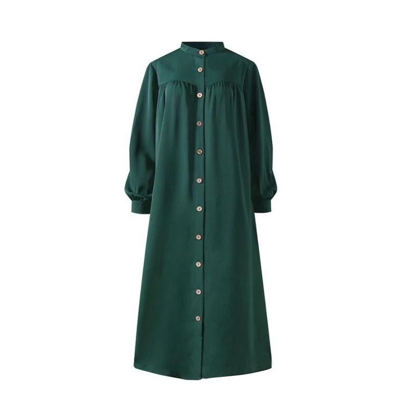 Мусульманская одежда Женские платья Сплошной цвет с длинными рукавами Платье-рубашка Повседневный карманный халат Musulman Дубай Мусульманский кафтан Мусульманские платья