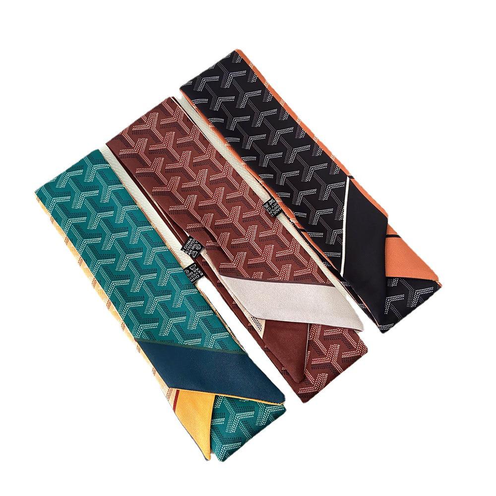Геометрический корейский шарф с треугольными ромбами: Женская шелковая лента для сумок и резинок для волос