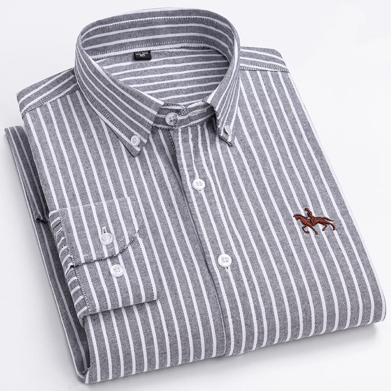 Plus Size 100%cotton Oxford Casual Shirts for Busines Men Long Sleeve Autumn Spring Winter Plain Striped Plain Without Front Pocket