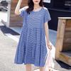 Women Casual Round Neck Summer Short Sleeve Plaid Print Dress