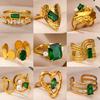 Vintage Green Crystal Zircon Heart Rings For Women Gold Color Stainless Steel Open Ring Fashion Aesthetic Zircon Wedding Gift