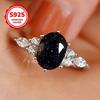 Exquisite Oval Black Zircon Engagement Ring Women's 925 Sterling Silver Ring Wedding Jewelry Gift