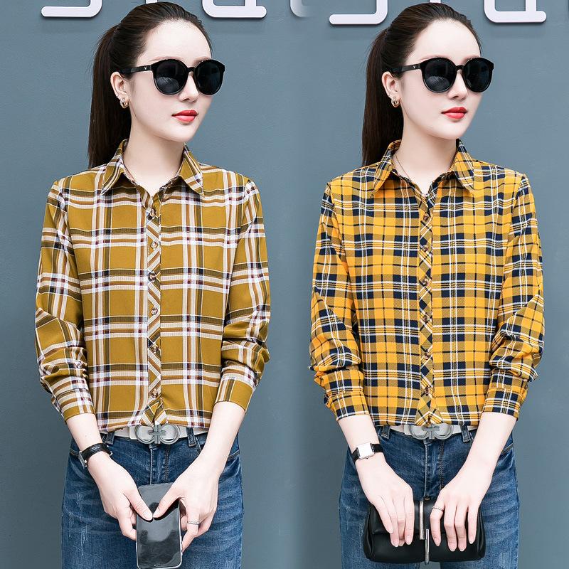 Клетчатая рубашка для женщин, сто женщин, топы, свободная ретро рубашка с длинным рукавом с гонконгским вкусом