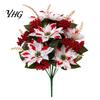 Easy Setup Artificial Potted Flowers 5/7/10/12 Heads Poinsettia Flowers, Christmas Fake Floral Berry Centerpiece, Outdoor UV Resistant