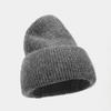 Angola Rabbit Fur Warm Solid Color Knitted Hat Women's Autumn and Winter Versatile Candy Color Vertical Stripe Thickened Ear Protection Hat