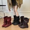 Vintage Western Pile Boots Women's New Autumn Versatile Folded Boots Straps Square Head Knight Boots