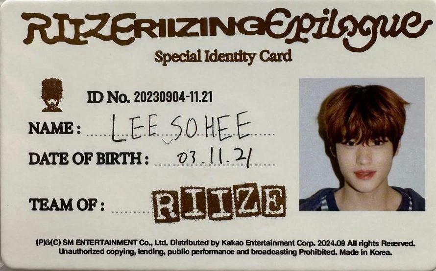 RIIZE 1st MINI ALBUM RIIZING Epilogue OFFICIAL PHOTO CARD