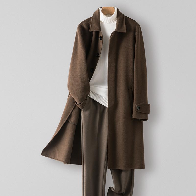 100% Wool Cashmere-free Coat Long Lapel Wool Coat Men's High-end Business Woolen Coat