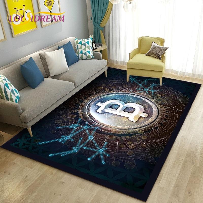 3D Bitcoin Area Rug Large,Carpet Rug for Living Room Bedroom Sofa Kitchen Doormat Decoration,Children Play Non-slip Floor Mat