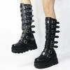 Fashion Womens Knee High Boots Fashion Gothic Boots Metal Buckle Punk Boot Height Increasing Platform Boots Women Motorcycles Boot Botas