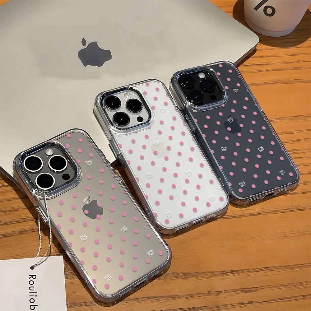 Роскошный чехол для телефона с розовыми точками Для Iphone 17 17E 16E 13 Plus 14 Pro Max 12 11 15 16 Прозрачный Гладкий Противоударный Чехол Coque