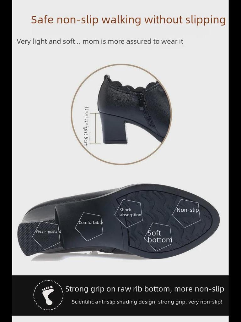 Весна 2023 г. Туфли-банты из кожи на среднем каблуке для женщин — мягкие, универсальные, удобные туфли на высоком каблуке