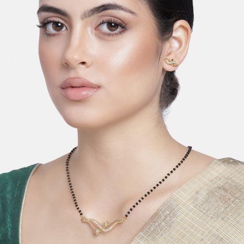 Комплект позолоченного женского колье Mangalsutra с волнистой текстурой и австрийскими кристаллами Estele