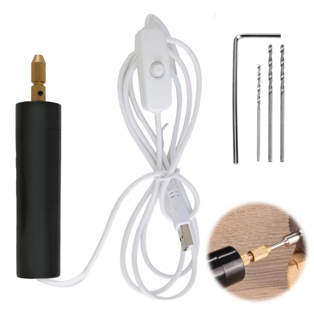 PAVIKE USB Electric Hand Drill with Pin Vise Precision Drill for and DIY Includes 3 Drill Bits and a Hex Wrench Portable Hole Drilling Tool Ideal for