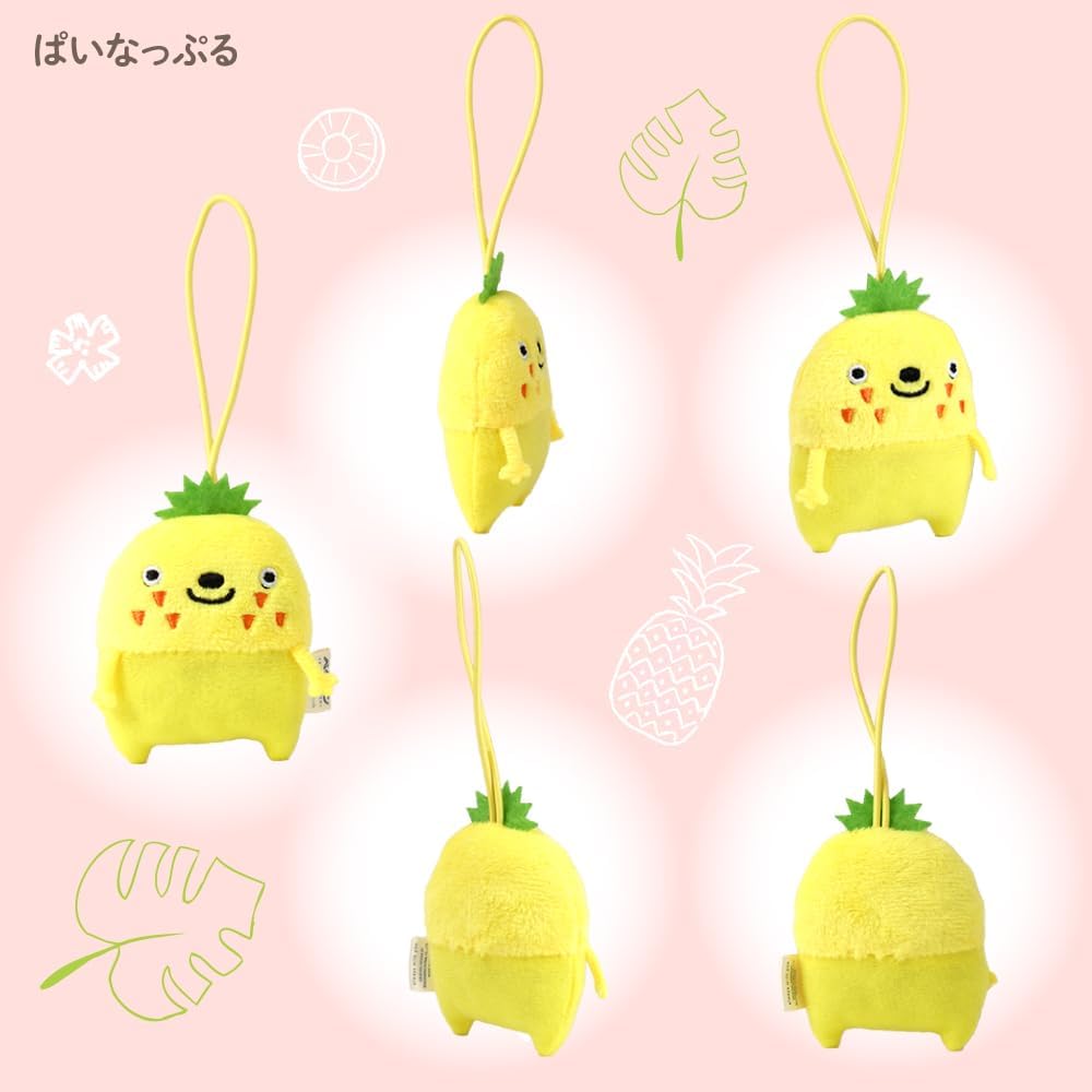 Morisaka Global Petamon Pineapple Plush Keychain 5.5x2.5x6.5cm Cute Fruit Charm for Bags and Backpacks