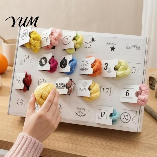 Christmas Countdown Activity Box Yarn Advent Calendar, 24 Days Calendar with Multi Handmade Holiday Decoration Kit Color Chenille Yarn, Gift