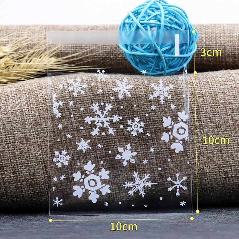 100Pcs Clear Transparent Christmas Snowflake Self-adhesive Baking Packaging Biscuit Cookie Snack Candy Gift Bags