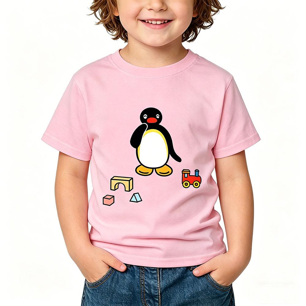 Pingu Summer 100% Cotton T-shirt Kawaii Boys Cartoon Print Girls Kids Clothing Fashion Streetwear Tops Tees O-neck Short Sleeves