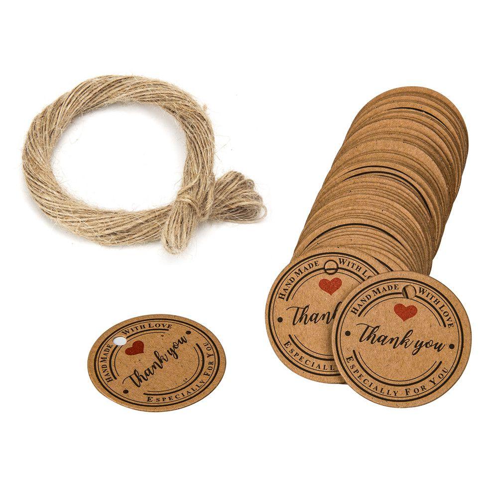 Brown Gardening Labels Handcraft Round Thank You Labels Hang Tag Merry Christmas Kraft Paper Tags