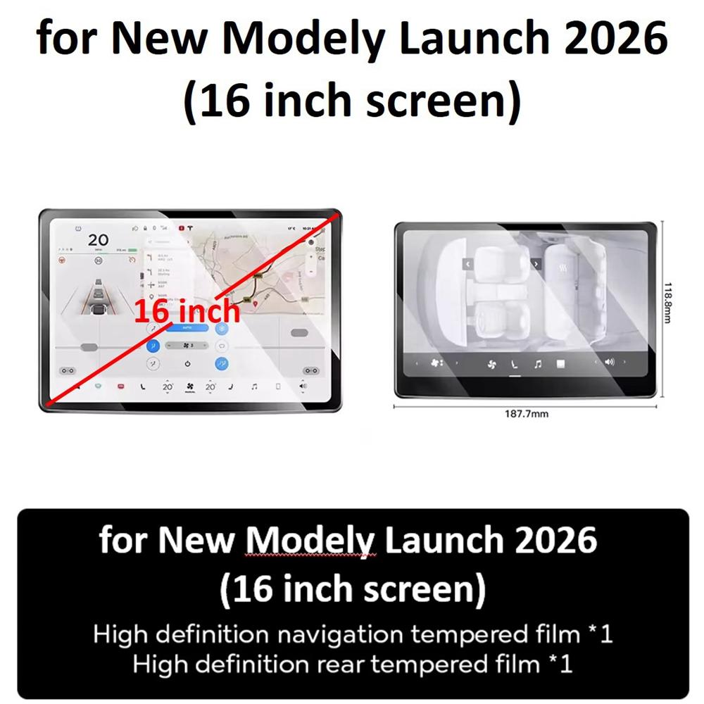 Защитная пленка из закаленного стекла для нового Tesla Model Y Launch 2026, Model 3 Highland 2024, Задний ряд, Центральный экран управления, Защитная