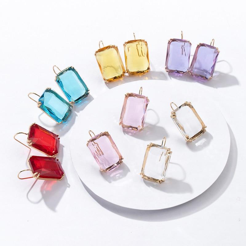 Pinkdudu Fashion Color Rhinestone Stud Earrings Simple Alloy Square Glass Earrings for Women Jewelry Gifts PD685