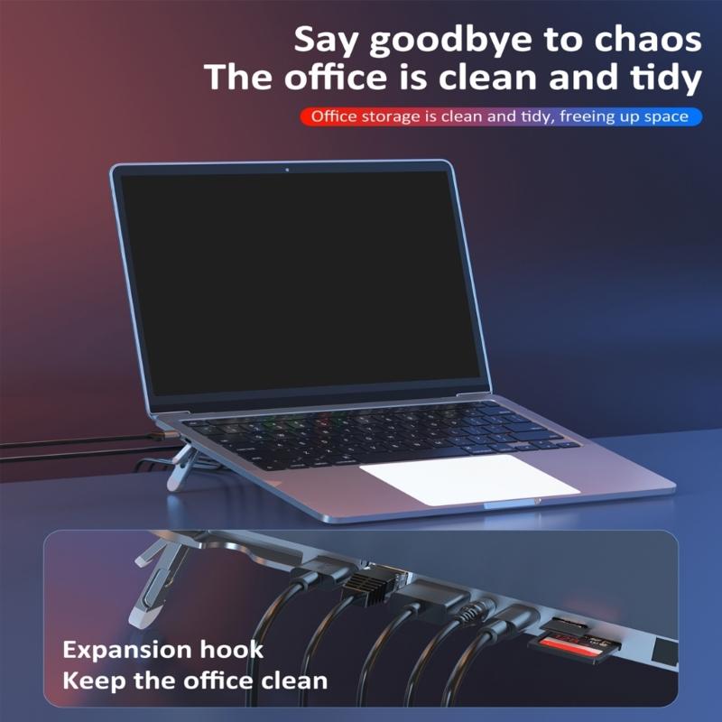 Складная алюминиевая док-станция USB C, 7-портовый хаб-расширитель, 4K60Hz, 100W зарядка, Ethernet, кардридер для ноутбуков