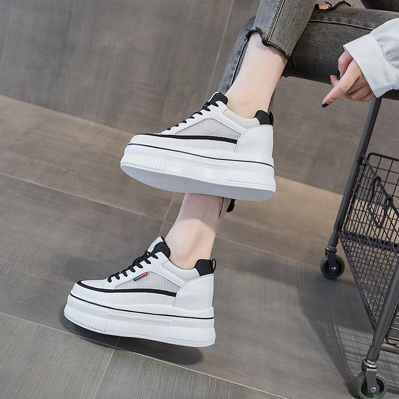 Fujin 8cm New Genuine Leather Platform Wedge Thick Sole Spring Autumn Hollow Summer Winter Chunky Sneaker Plush Vulcanize Shoes