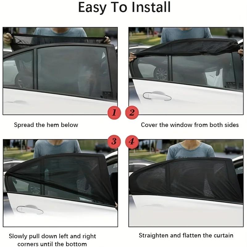 2Pcs/Set Car Mosquito Proof Window Mesh Car Sunshade Net Car Window Sun Visor Cover Automotive Interior
