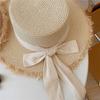 Hairy Straw Hat Summer Flat Top Sun Protection Travel Sun Hat Bow Tie Vacation Straw Hat