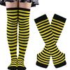 Winter Socks Gloves Set Striped Keep Warm Regular Fit Solid Color High Socks Arm Sleeves Set for Daily Wear