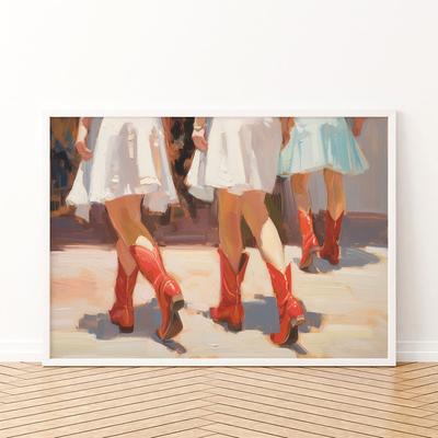 Ретро-принт с сапогами ковбойши, элегантный девчачий постер в стиле вестерн, модная настенная живопись на холсте, эстетический декор для модной комнаты для девочек