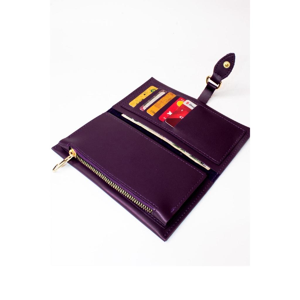 Soft Leather Orange Women's Wallet Accessory With Snap Fasteners, Multi-compartments, Zipper In The Middle And Phone Holder