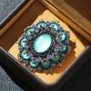 Baroque Vintage Women Men Classic Opal Round Badges Brooches Retro Luxury Elegant Lady Party Banquet Gorgeous Crystal Pins Gift