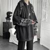 Vintage Hoodie Women Streetwear Oversized Sweatshirt Punk Long Sleeve Pullovers Korean Grunge Plaid Splice Hoody