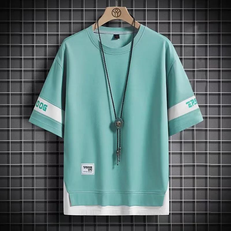 Мужская летняя футболка с коротким рукавом свободного кроя, повседневная, молодежная, с круглым вырезом, дышащая, с рукавом до локтя