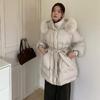 2024 новый большой меховой воротник с капюшоном белый утиный пуховик женский талия и тонкий средний и длинный утолщенный пальто