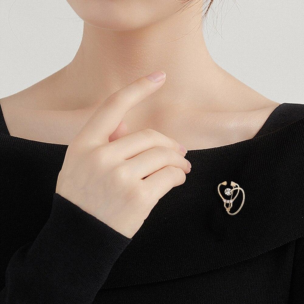 Blucome New Design Golden Stethoscope Brooch for Women Collar Scarf Party Corsage Brooch Accessories Gift