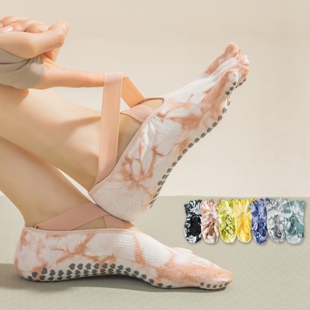 Breathable Strappy Pilates Socks Heart Silicone Dot Five Toe Socks Tie-dye Yoga Socks Women