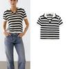 MD Summer New Arrival Women's Clothing Casual Style Chic Stripes Lightweight Knitting Short Sleeve Polo Shirt 6810701