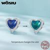 925 Sterling Silver Heart Shape Thermosensitive Stone Charm Beads for Women Girls Bracelet & Bangle DIY Jewelry