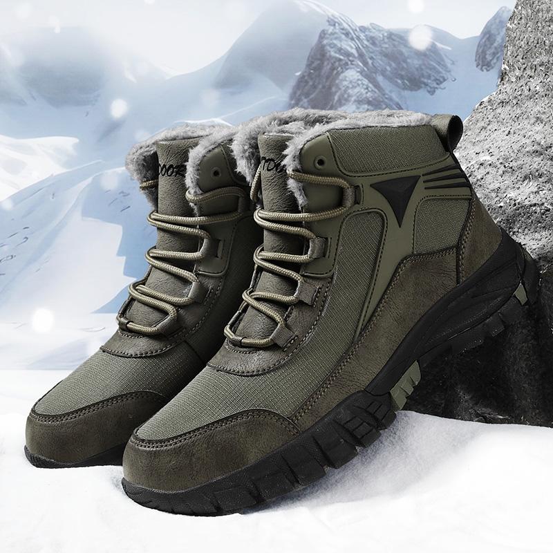 Fashion Men's Winter Boots With Fur Warm Snow Non-slip Men Work Casual Shoes Waterproof Leather Sneakers High Top Ankle Boots Plus Size