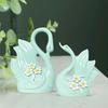 Cute Luxury Light Green Swan Pair Ceramic Art Figurine | Beautiful Home Decor (Pack of 2, Light Green)