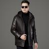 Men's Genuine Leather Down Jacket, Middle-aged First-layer Sheepskin Top, Winter Thickened Mid-length Leather Jacket