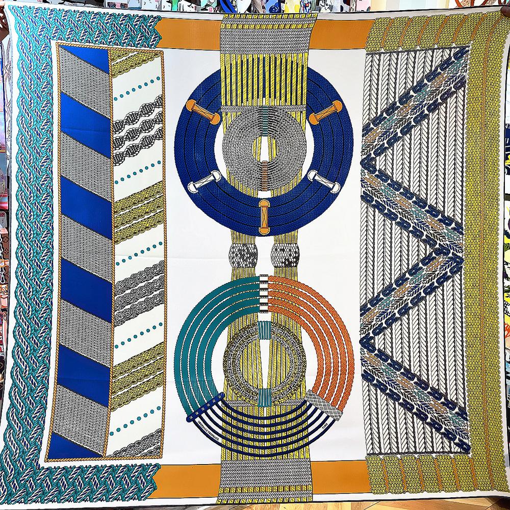 130cm Imitation Silk Cashmere Square Scarf Shawl Winter Scarf Women Brand Luxury Geometric Rope Scarves Wraps Pashmina Hijab