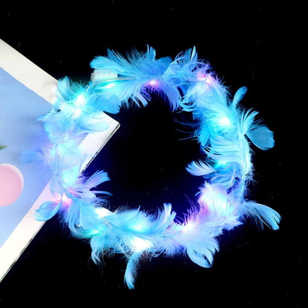 Christmas White Feather Luminous Garland New Year Women Hairband LED Feather Headband  Party