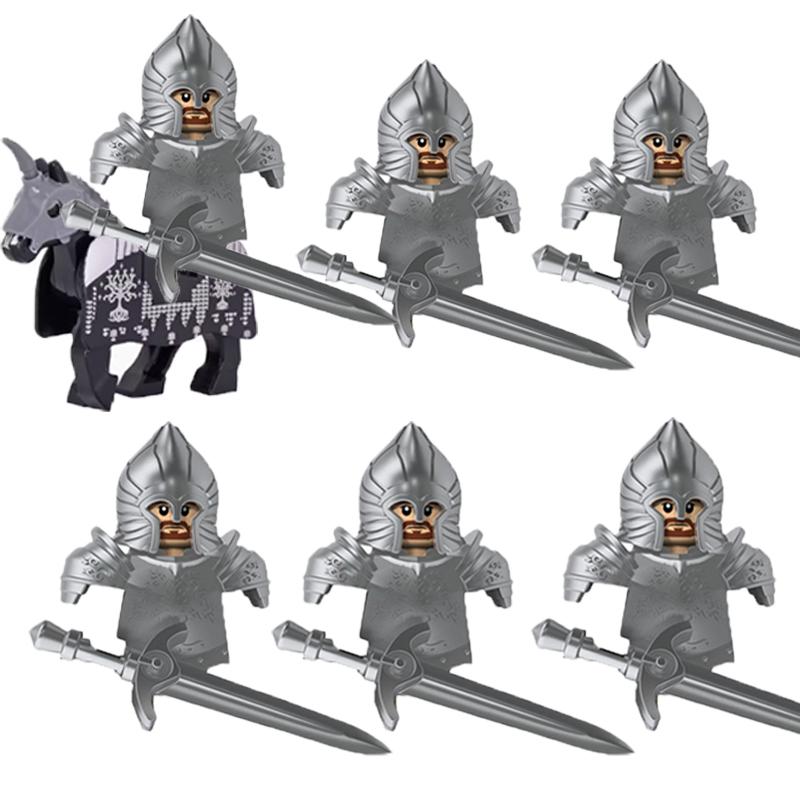 MOC Medieval Military Building Blocks Elven Warrior Orc Rohan Gondor Knight Character Set Animal Army Weapon Bow Crossbow Toy