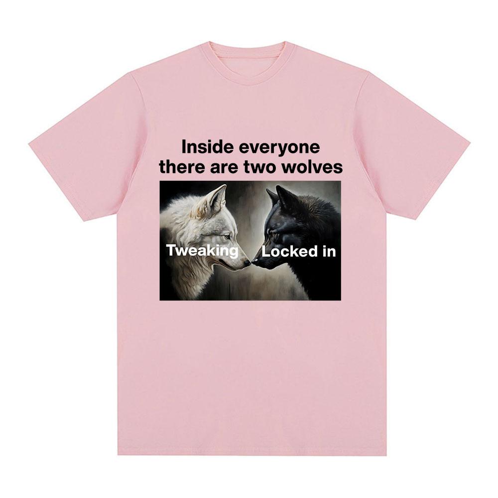 Внутри каждого есть два волка Футболки Буквально Я Альфа-волк Футболки Мужские Женские Хлопковая футболка Уличная одежда